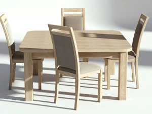 parlak ahşap yemek takımı masa ve sandalyeler 3D Model