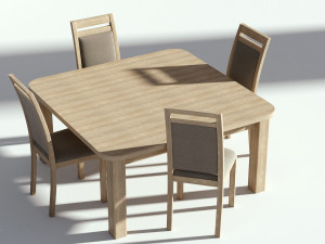 bright wooden dining set table with chairs 3D-Modell