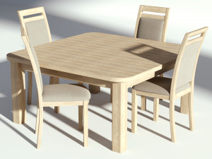 bright wooden dining set table with chairs 3D-Modell