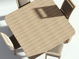 bright wooden dining set table with chairs 3D-Modell