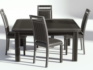 bright wooden dining set table with chairs 3D-Modell