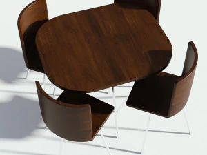 dark wooden dining set - table and chairs 3D Model