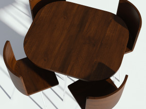 dark wooden dining set - table and chairs 3D 모델