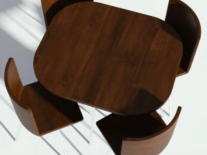 dark wooden dining set - table and chairs 3D Model