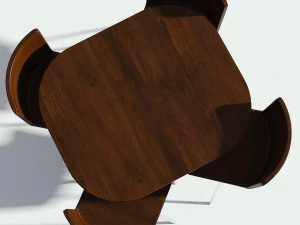 dark wooden dining set - table and chairs 3D Model