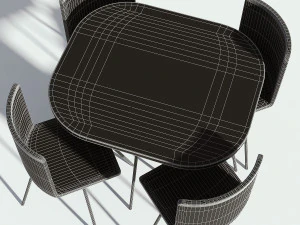 dark wooden dining set - table and chairs 3D Model