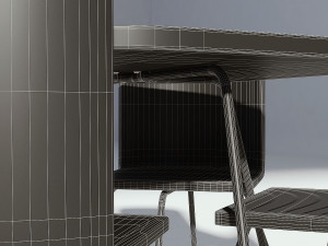 dark wooden dining set - table and chairs 3D 모델