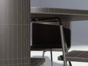 dark wooden dining set - table and chairs 3D Model