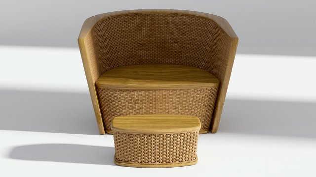 wicker armchair with ottoman 3D Model .c4d .max .obj .3ds .fbx .stl .blend 