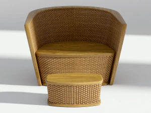 wicker armchair with ottoman 3D Model