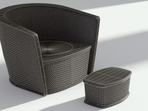 wicker armchair with ottoman 3D Model