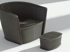 wicker armchair with ottoman 3D Model