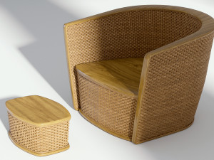 wicker armchair with ottoman 3D Model