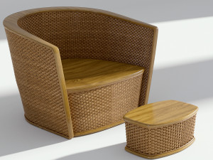 wicker armchair with ottoman 3D Model