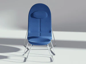 オットマン付きの青い布製アームチェア 3Dモデル