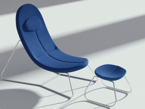 fabric blue armchair with ottoman 3D 模型