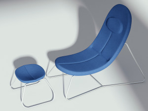 fabric blue armchair with ottoman 3D 模型