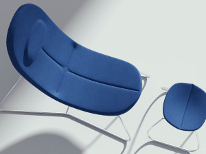 fabric blue armchair with ottoman 3D 模型