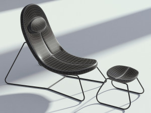 fabric blue armchair with ottoman 3D 模型