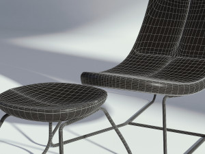 fabric blue armchair with ottoman 3D 模型