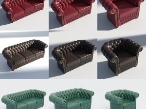 chesterfield set - brown green red 3D Model