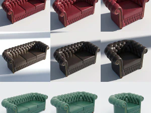 Zestaw Chesterfield - brązowy zielony czerwony Model 3D