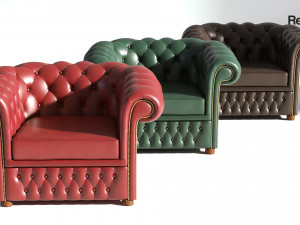 chesterfield set - brown green red 3D-Modell