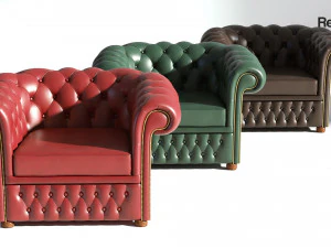 chesterfield set - brown green red 3D Model
