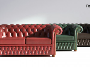 chesterfield set - brown green red 3D-Modell