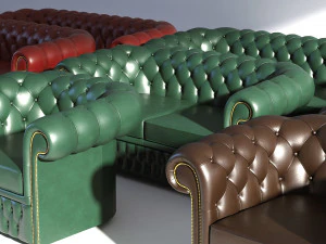 chesterfield set - brown green red 3D Model
