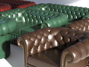chesterfield set - brown green red 3D Model