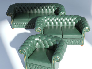 chesterfield set - brown green red 3D-Modell