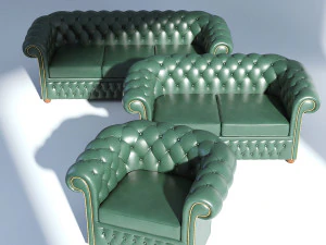 chesterfield set - brown green red 3D Model