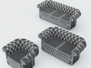 chesterfield set - brown green red 3D Model