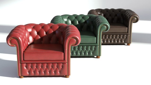 chesterfiled armchair - red green brown 3D Model .c4d .max .obj .3ds .fbx .stl .blend 