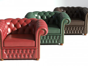 chesterfiled armchair - red green brown Model 3D