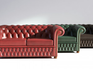 chesterfield sofa 2 - green brown red 3D Модель