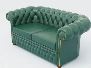 chesterfield sofa 2 - green brown red 3D Model