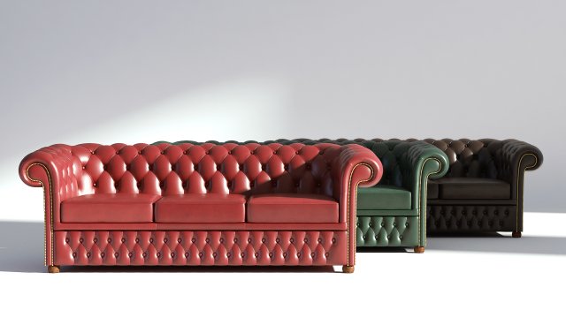 chesterfield sofa 3 - green brown red Modèle 3D .c4d .max .obj .3ds .fbx .stl .blend 