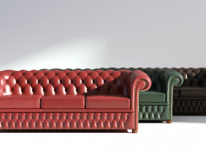 chesterfield sofa 3 - green brown red 3D Модель