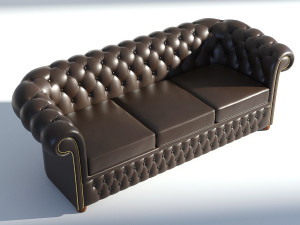 chesterfield sofa 3 brown 3D Model
