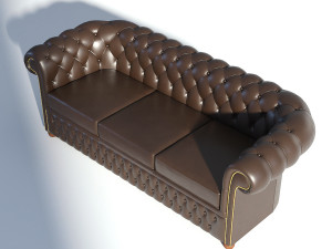chesterfield sofa 3 brown 3D Model