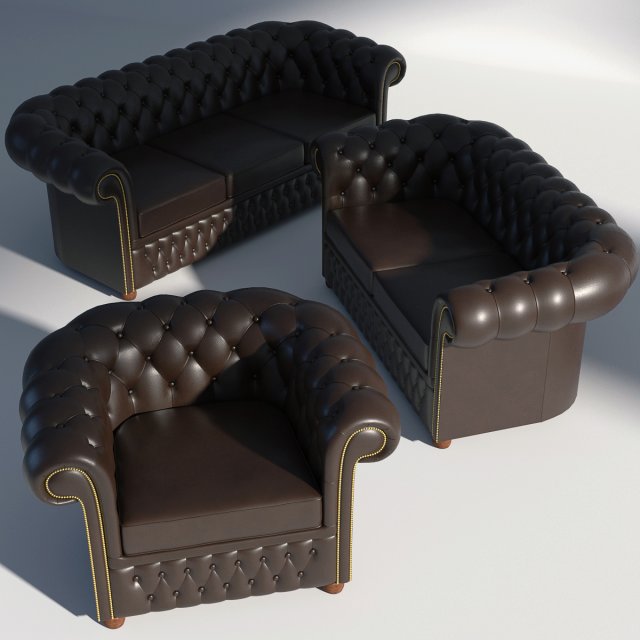 chesterfield set brown Model 3D .c4d .max .obj .3ds .fbx .stl .blend 