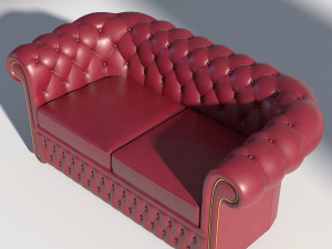 chesterfield sofa 2 red Model 3D