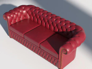 chesterfield sofa 3 red 3D Model