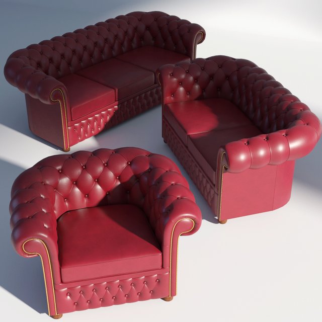 chesterfield set red 3D 模型 .c4d .max .obj .3ds .fbx .stl .blend 