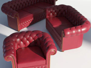 Честерфилд красный комплект 3D Модель