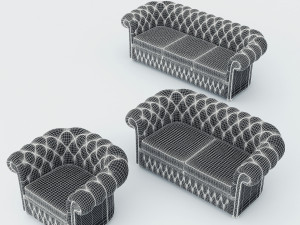 chesterfield set red 3D 模型