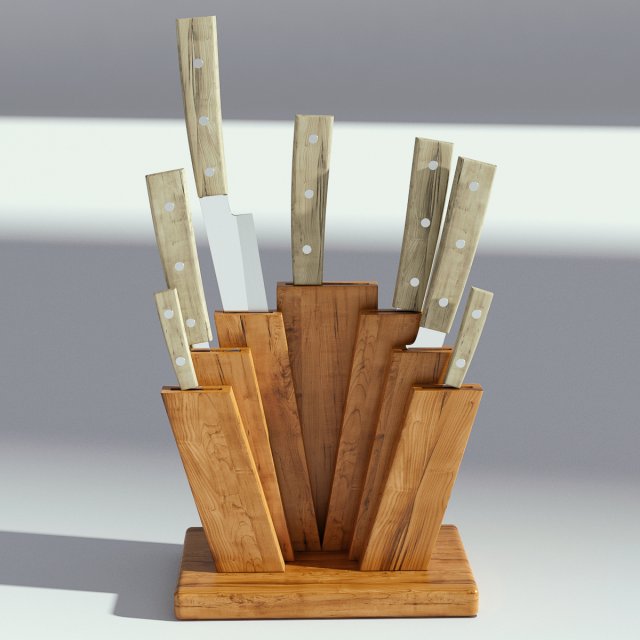 wooden kinfe holder Modello 3D .c4d .max .obj .3ds .fbx .stl .blend 