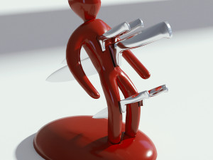 knife set with red holder 3D 模型